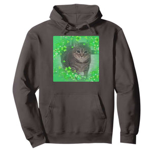 Funny Cat Meme St Patricks Day Hoodie Lucky Shamrock Goofy Ahh Cat TS10 Dark Chocolate Print Your Wear