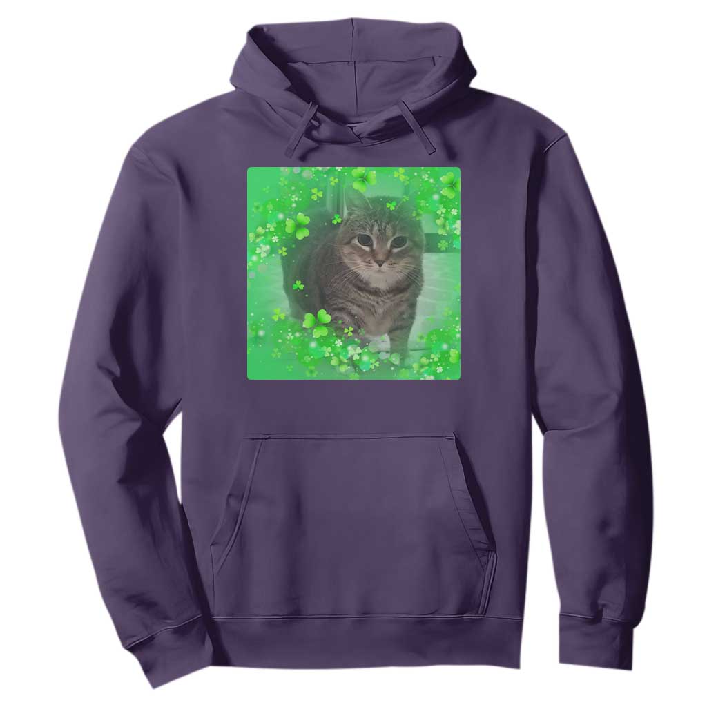 Funny Cat Meme St Patricks Day Hoodie Lucky Shamrock Goofy Ahh Cat TS10 Purple Print Your Wear
