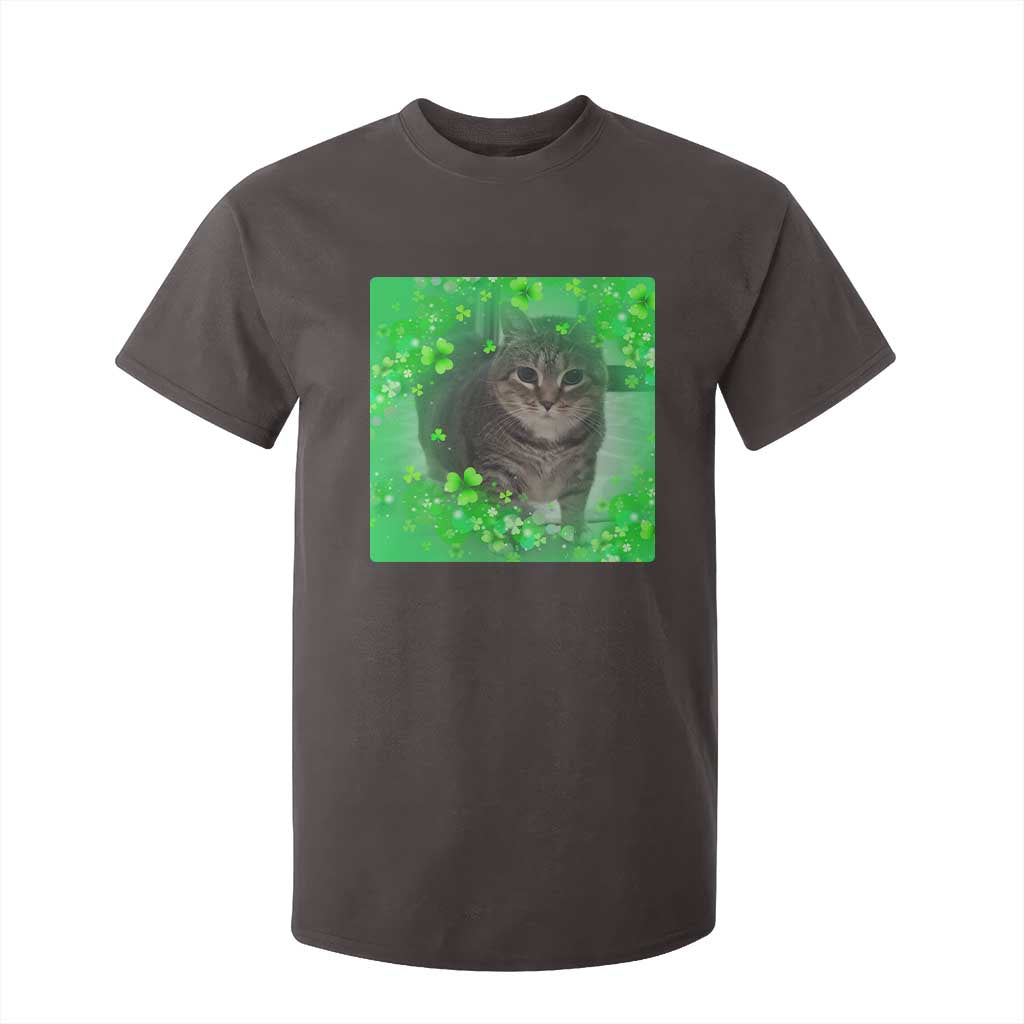 Funny Cat Meme St Patricks Day T Shirt For Kid Lucky Shamrock Goofy Ahh Cat TS10 Dark Chocolate Print Your Wear