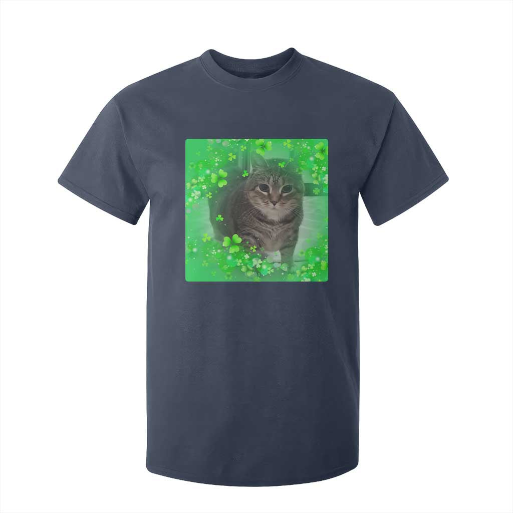 Funny Cat Meme St Patricks Day T Shirt For Kid Lucky Shamrock Goofy Ahh Cat TS10 Navy Print Your Wear