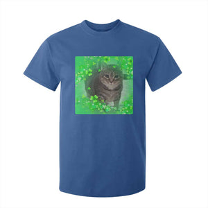 Funny Cat Meme St Patricks Day T Shirt For Kid Lucky Shamrock Goofy Ahh Cat TS10 Royal Blue Print Your Wear