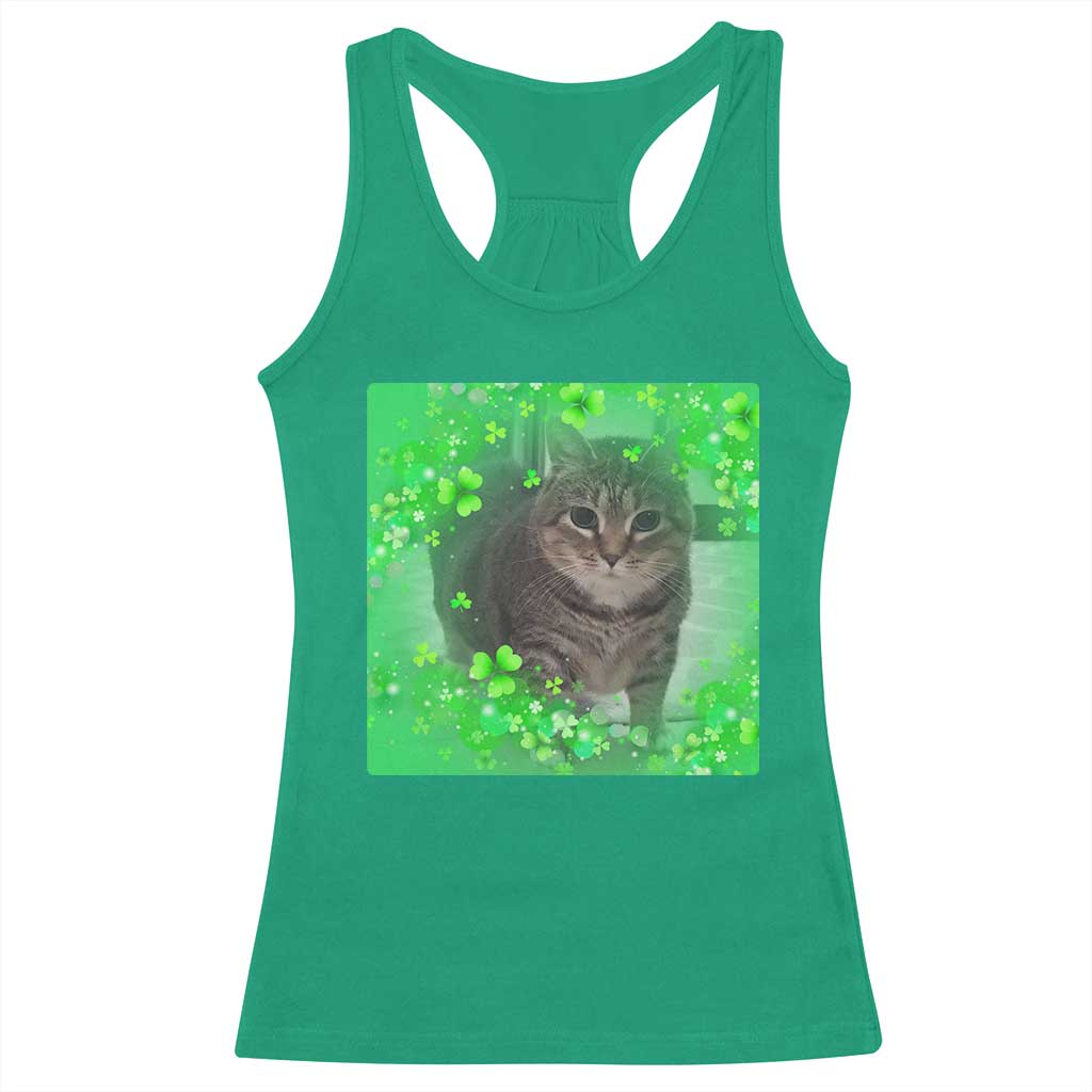 Funny Cat Meme St Patricks Day Racerback Tank Top Lucky Shamrock Goofy Ahh Cat TS10 Irish Green Print Your Wear