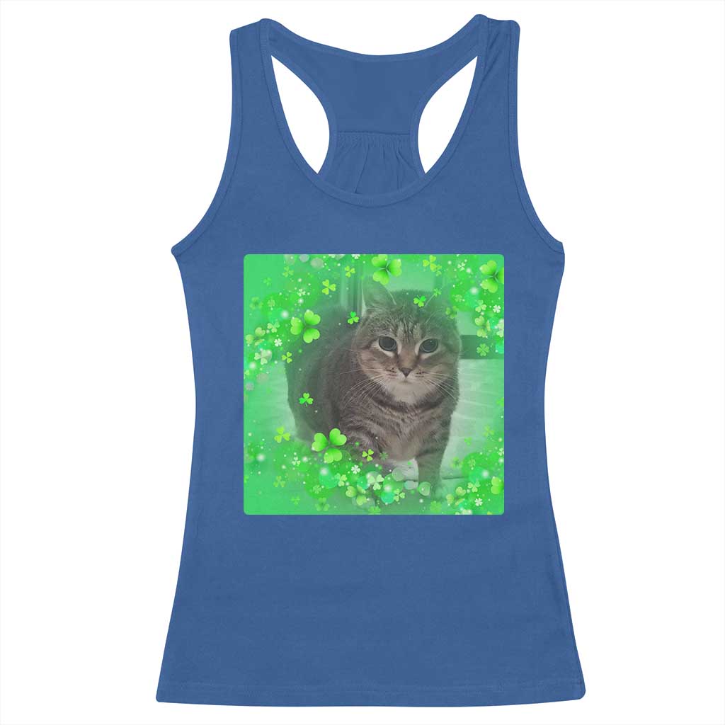 Funny Cat Meme St Patricks Day Racerback Tank Top Lucky Shamrock Goofy Ahh Cat TS10 Royal Blue Print Your Wear