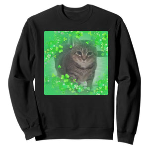Funny Cat Meme St Patricks Day Sweatshirt Lucky Shamrock Goofy Ahh Cat TS10 Black Print Your Wear