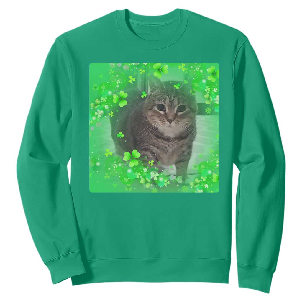 Funny Cat Meme St Patricks Day Sweatshirt Lucky Shamrock Goofy Ahh Cat TS10 Irish Green Print Your Wear