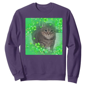 Funny Cat Meme St Patricks Day Sweatshirt Lucky Shamrock Goofy Ahh Cat TS10 Purple Print Your Wear
