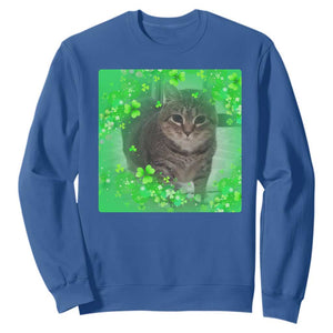 Funny Cat Meme St Patricks Day Sweatshirt Lucky Shamrock Goofy Ahh Cat TS10 Royal Blue Print Your Wear