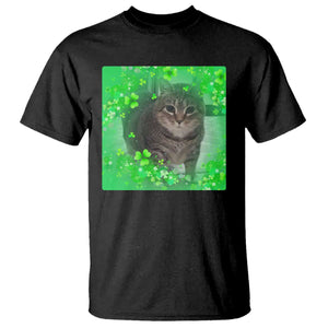 Funny Cat Meme St Patricks Day T Shirt Lucky Shamrock Goofy Ahh Cat TS10 Black Print Your Wear