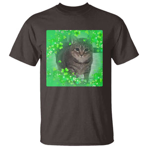 Funny Cat Meme St Patricks Day T Shirt Lucky Shamrock Goofy Ahh Cat TS10 Dark Chocolate Print Your Wear