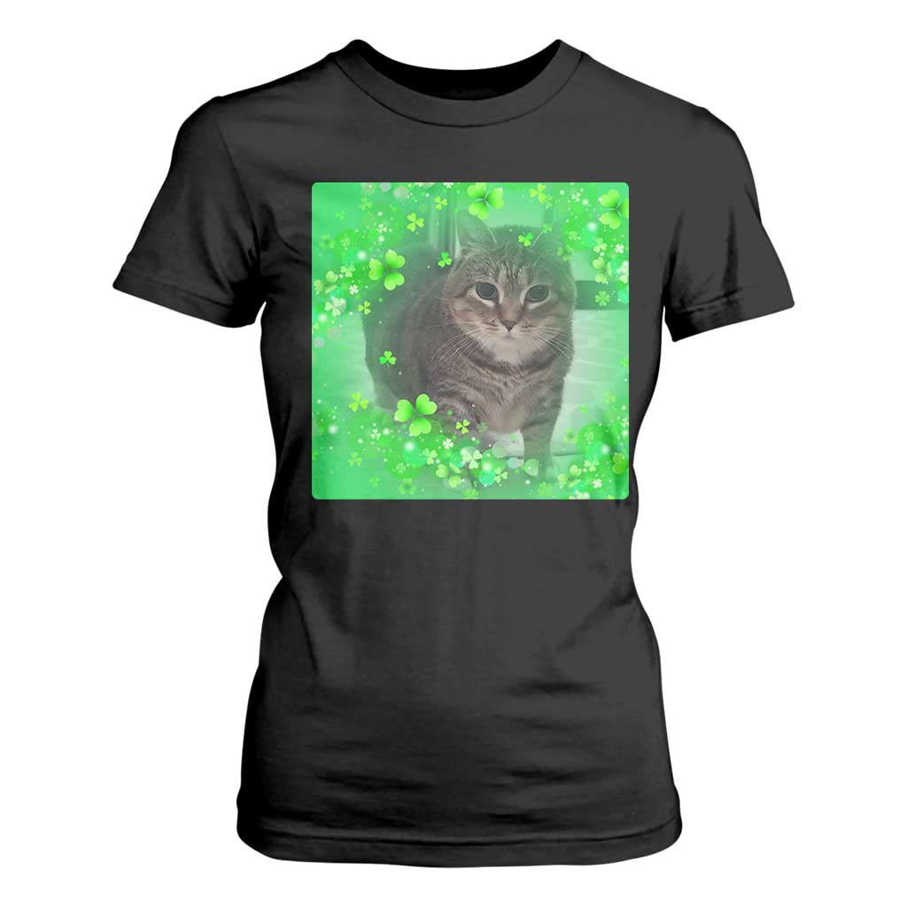 Funny Cat Meme St Patricks Day T Shirt For Women Lucky Shamrock Goofy Ahh Cat TS10 Black Print Your Wear