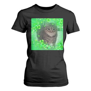 Funny Cat Meme St Patricks Day T Shirt For Women Lucky Shamrock Goofy Ahh Cat TS10 Black Print Your Wear