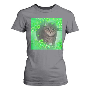 Funny Cat Meme St Patricks Day T Shirt For Women Lucky Shamrock Goofy Ahh Cat TS10 Charcoal Print Your Wear