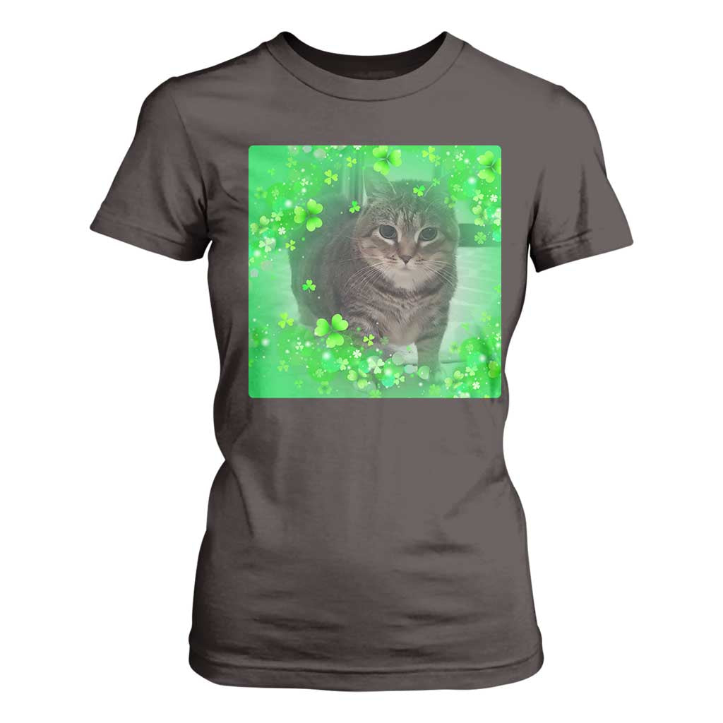 Funny Cat Meme St Patricks Day T Shirt For Women Lucky Shamrock Goofy Ahh Cat TS10 Dark Chocolate Print Your Wear