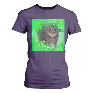 Funny Cat Meme St Patricks Day T Shirt For Women Lucky Shamrock Goofy Ahh Cat TS10 Purple Print Your Wear