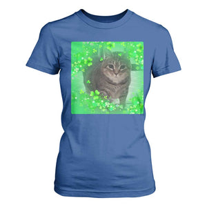 Funny Cat Meme St Patricks Day T Shirt For Women Lucky Shamrock Goofy Ahh Cat TS10 Royal Blue Print Your Wear