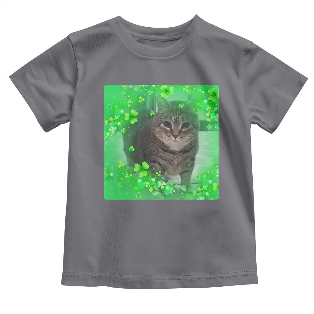 Funny Cat Meme St Patricks Day Toddler T Shirt Lucky Shamrock Goofy Ahh Cat TS10 Charcoal Print Your Wear