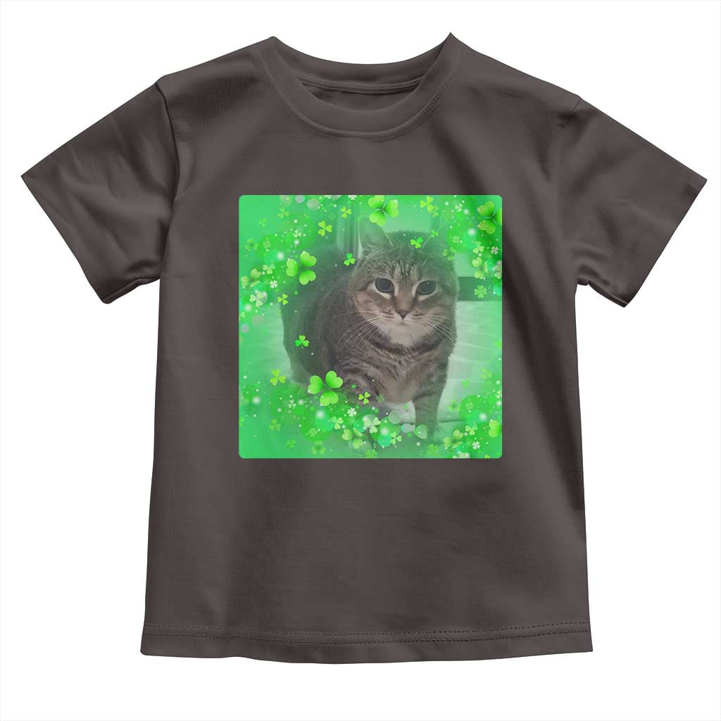 Funny Cat Meme St Patricks Day Toddler T Shirt Lucky Shamrock Goofy Ahh Cat TS10 Dark Chocolate Print Your Wear