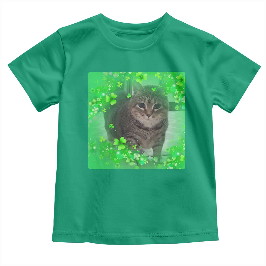Funny Cat Meme St Patricks Day Toddler T Shirt Lucky Shamrock Goofy Ahh Cat TS10 Irish Green Print Your Wear