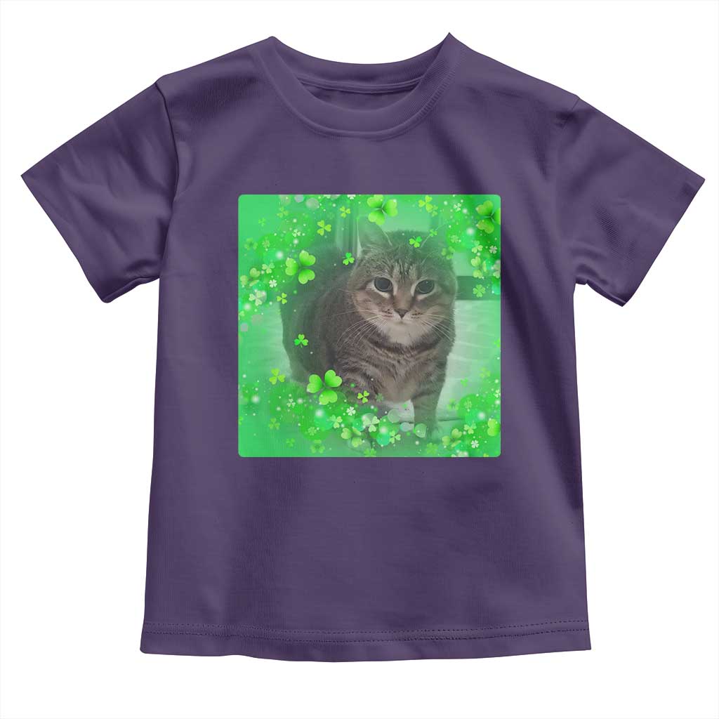 Funny Cat Meme St Patricks Day Toddler T Shirt Lucky Shamrock Goofy Ahh Cat TS10 Purple Print Your Wear