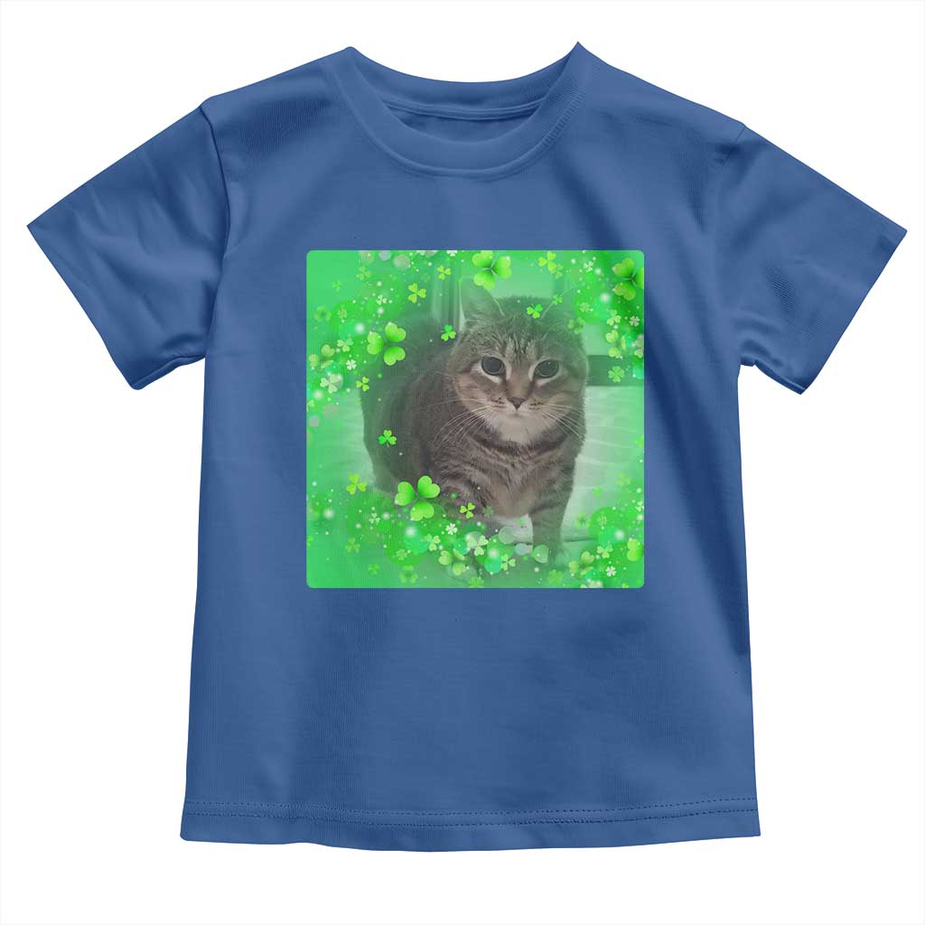 Funny Cat Meme St Patricks Day Toddler T Shirt Lucky Shamrock Goofy Ahh Cat TS10 Royal Blue Print Your Wear