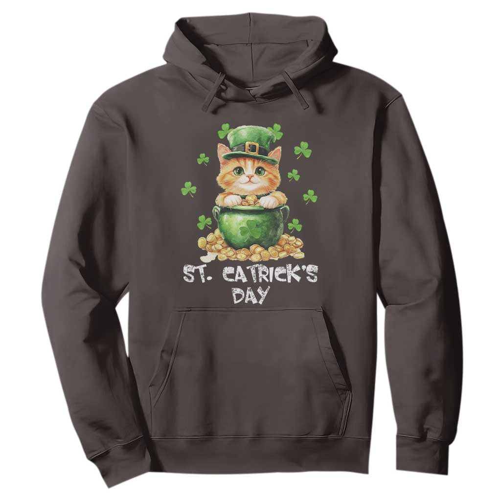 St. Patrick's Day Irish Cat Hoodie Kitty Saint Pattys Lucky Shamrocks TS10 Dark Chocolate Print Your Wear