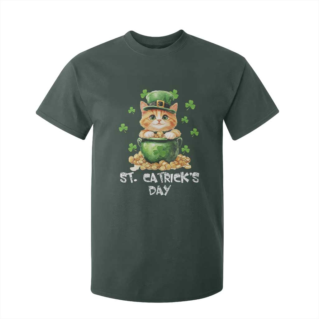 St. Patrick's Day Irish Cat T Shirt For Kid Kitty Saint Pattys Lucky Shamrocks TS10 Dark Forest Green Print Your Wear