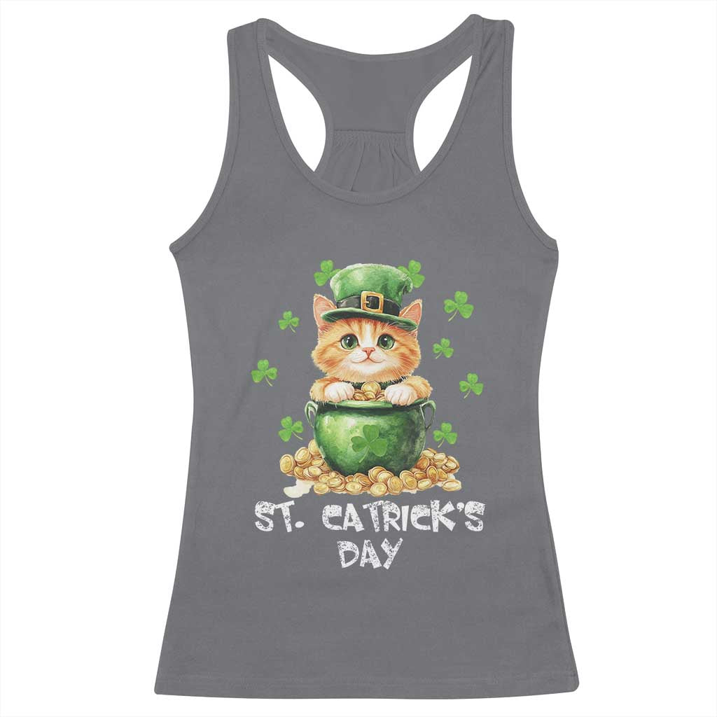 St. Patrick's Day Irish Cat Racerback Tank Top Kitty Saint Pattys Lucky Shamrocks TS10 Charcoal Print Your Wear