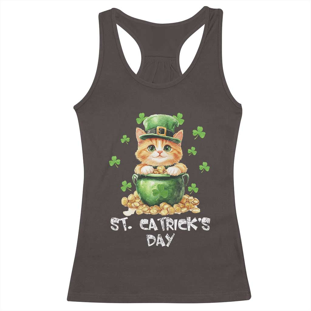 St. Patrick's Day Irish Cat Racerback Tank Top Kitty Saint Pattys Lucky Shamrocks TS10 Dark Chocolate Print Your Wear