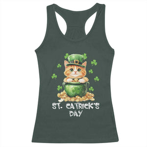St. Patrick's Day Irish Cat Racerback Tank Top Kitty Saint Pattys Lucky Shamrocks TS10 Dark Forest Green Print Your Wear