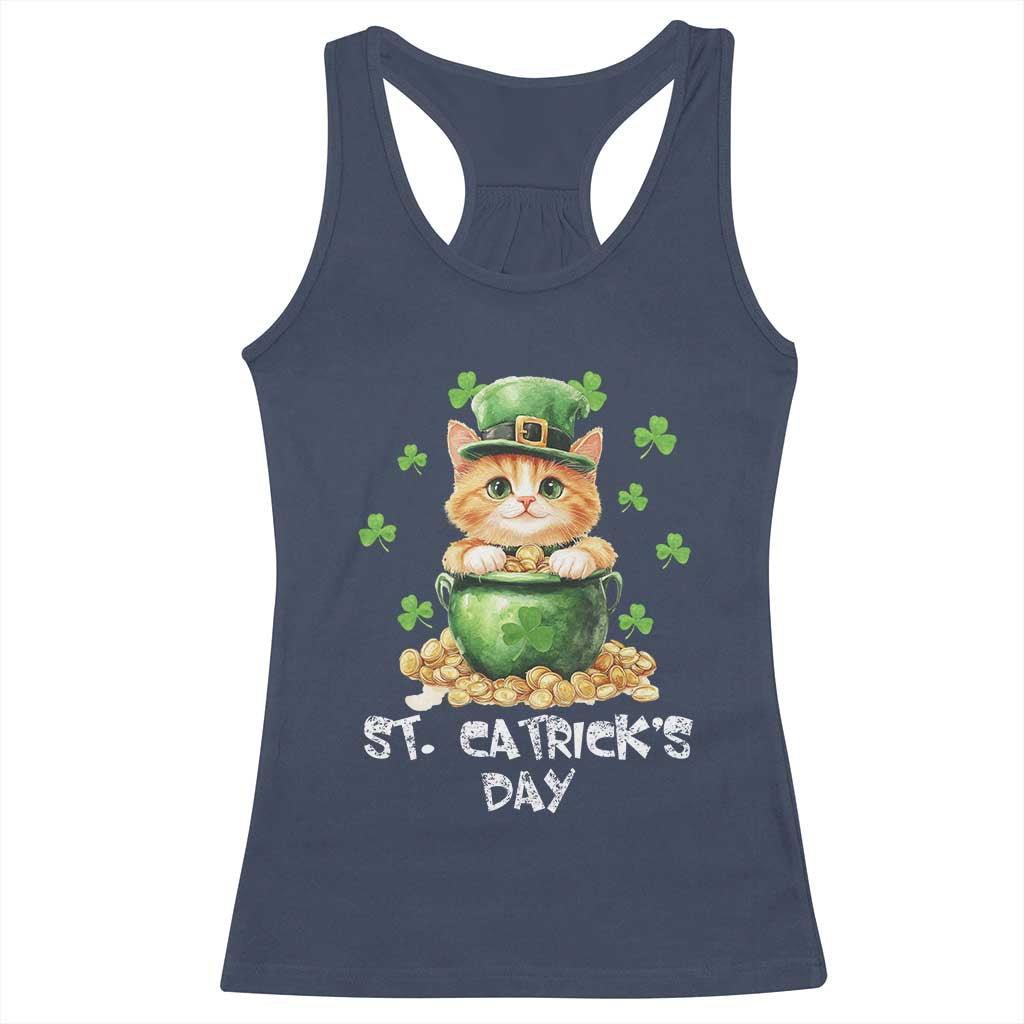 St. Patrick's Day Irish Cat Racerback Tank Top Kitty Saint Pattys Lucky Shamrocks TS10 Navy Print Your Wear