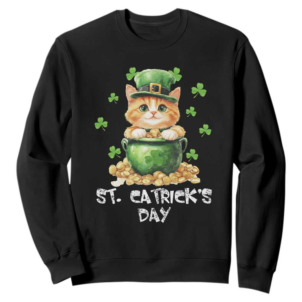St. Patrick's Day Irish Cat Sweatshirt Kitty Saint Pattys Lucky Shamrocks TS10 Black Print Your Wear