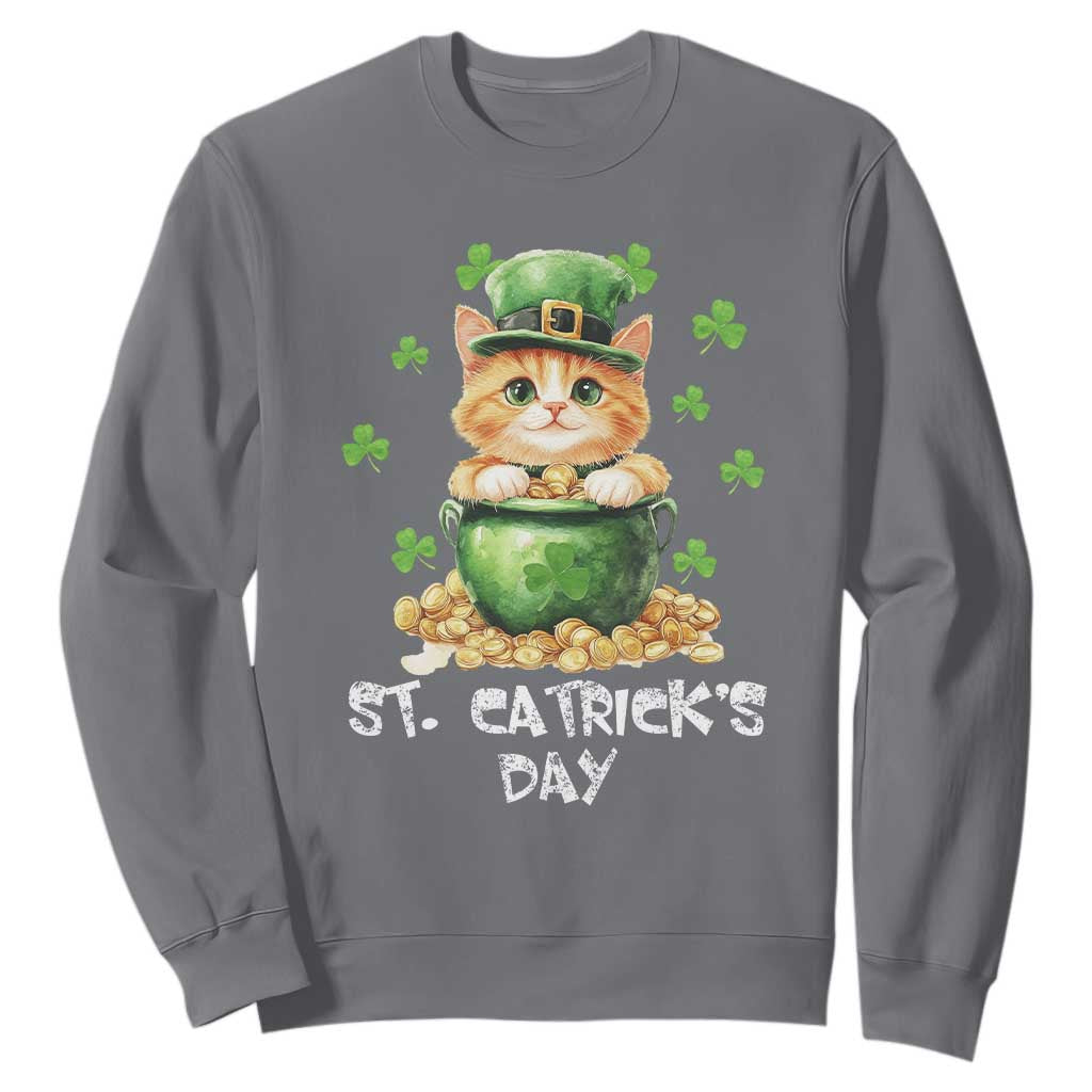 St. Patrick's Day Irish Cat Sweatshirt Kitty Saint Pattys Lucky Shamrocks TS10 Charcoal Print Your Wear
