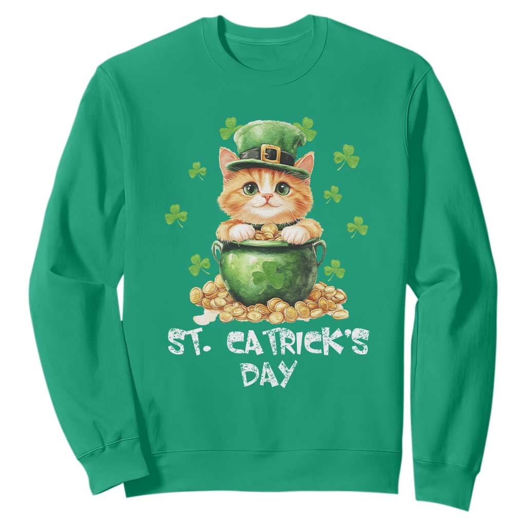 St. Patrick's Day Irish Cat Sweatshirt Kitty Saint Pattys Lucky Shamrocks TS10 Irish Green Print Your Wear