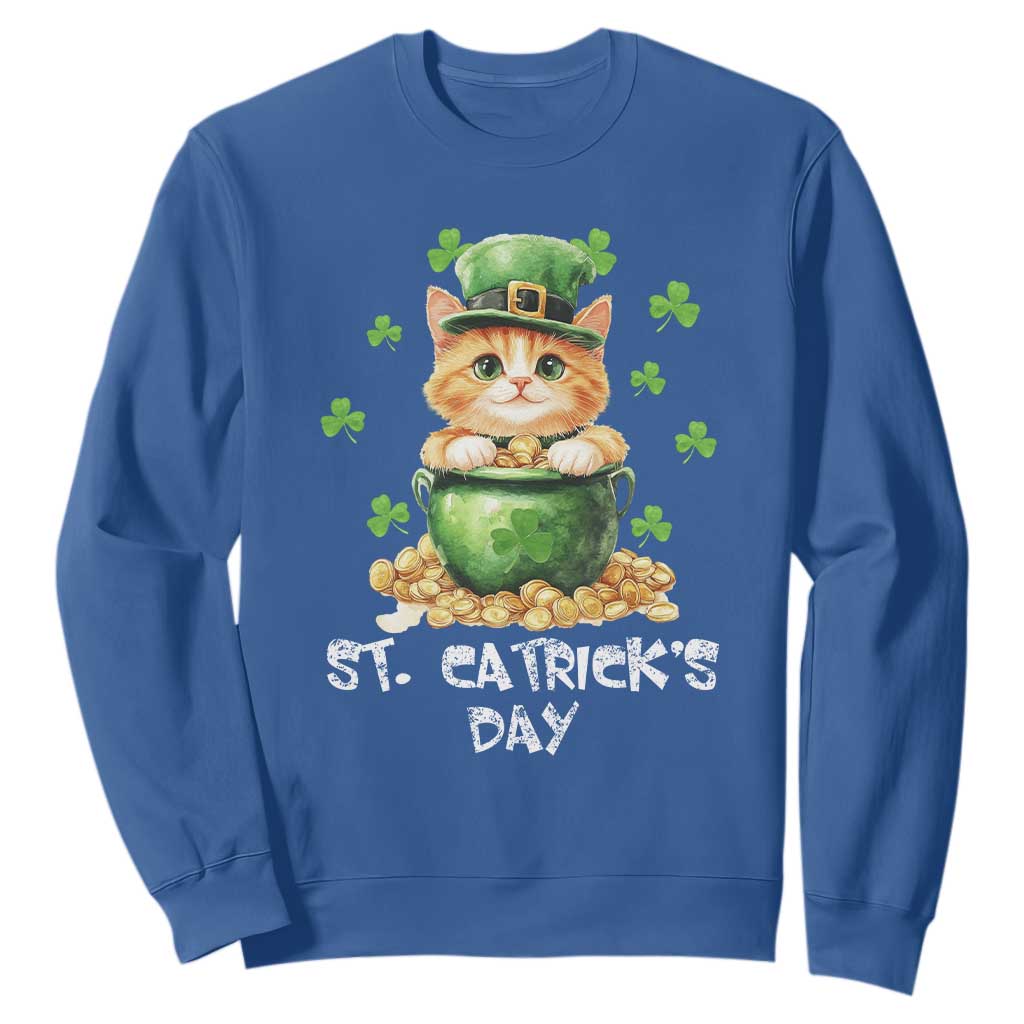 St. Patrick's Day Irish Cat Sweatshirt Kitty Saint Pattys Lucky Shamrocks TS10 Royal Blue Print Your Wear