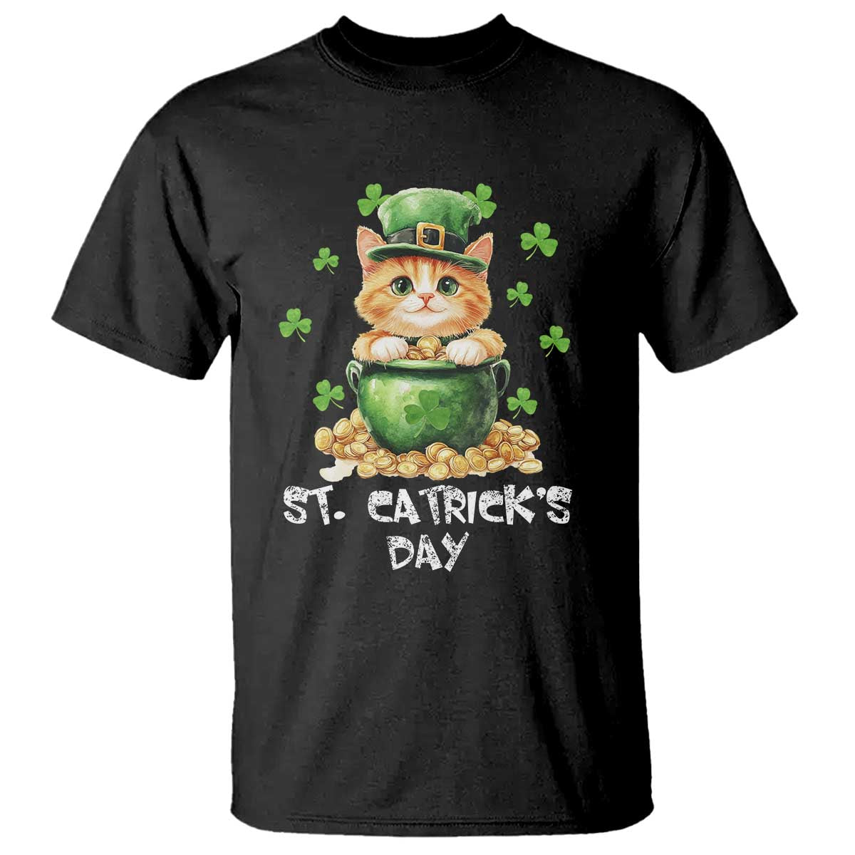 St. Patrick's Day Irish Cat T Shirt Kitty Saint Pattys Lucky Shamrocks TS10 Black Print Your Wear