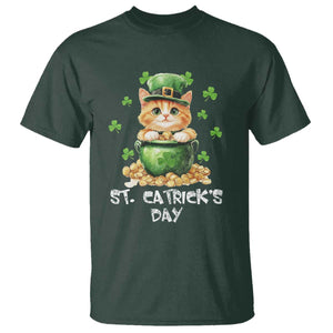St. Patrick's Day Irish Cat T Shirt Kitty Saint Pattys Lucky Shamrocks TS10 Dark Forest Green Print Your Wear