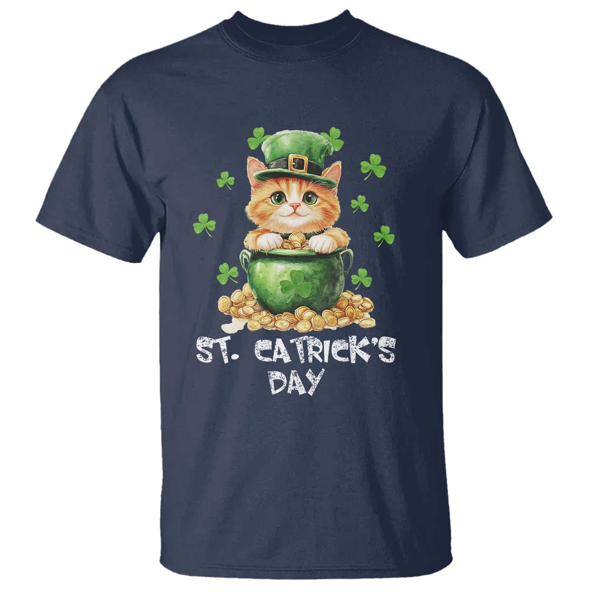 St. Patrick's Day Irish Cat T Shirt Kitty Saint Pattys Lucky Shamrocks TS10 Navy Print Your Wear