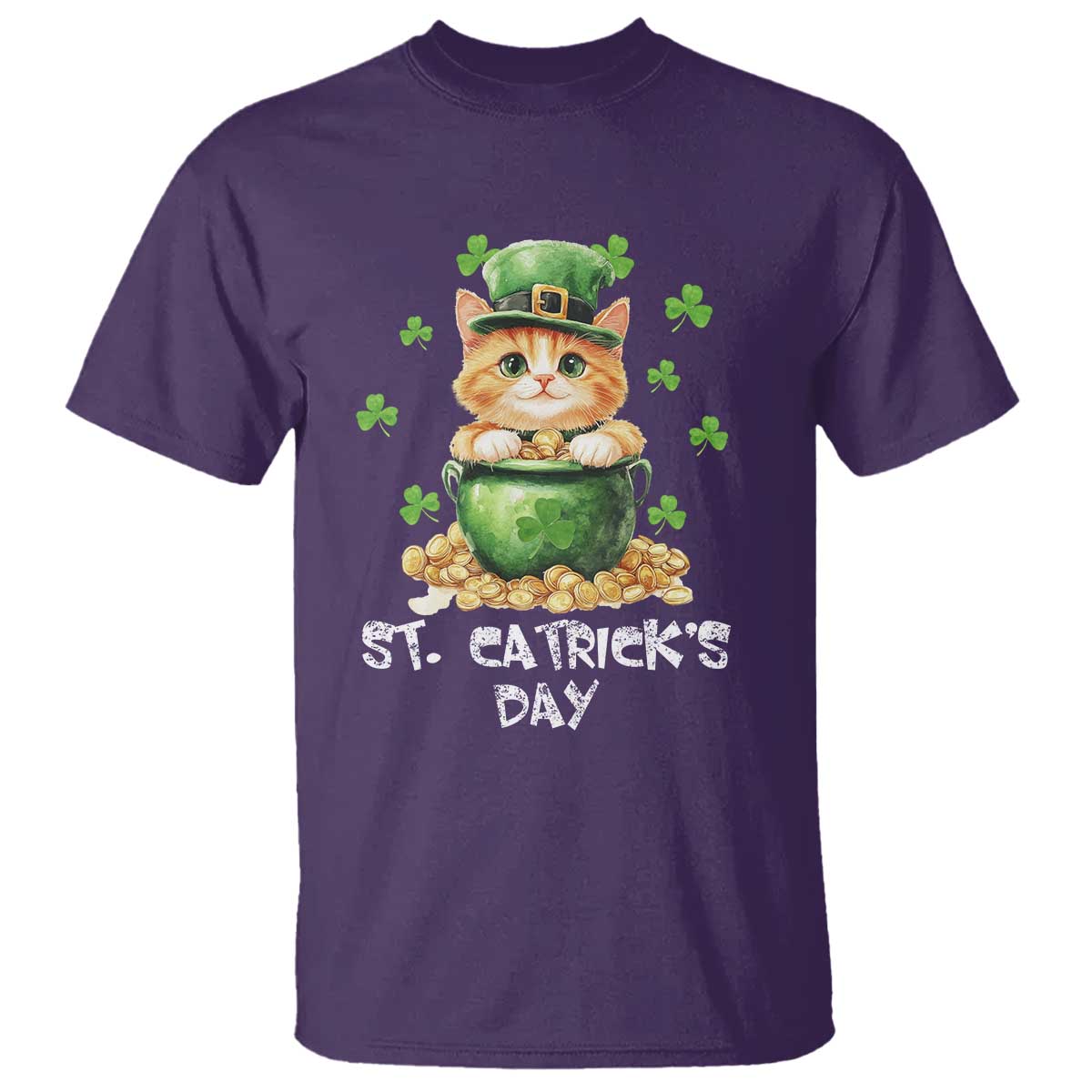 St. Patrick's Day Irish Cat T Shirt Kitty Saint Pattys Lucky Shamrocks TS10 Purple Print Your Wear
