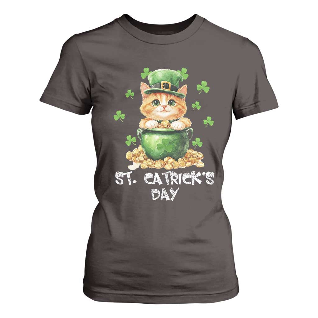 St. Patrick's Day Irish Cat T Shirt For Women Kitty Saint Pattys Lucky Shamrocks TS10 Dark Chocolate Print Your Wear