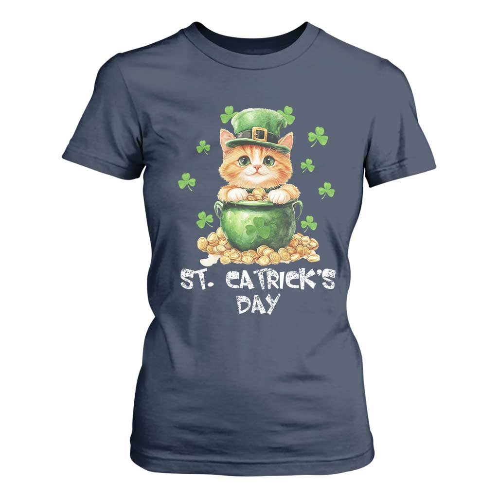 St. Patrick's Day Irish Cat T Shirt For Women Kitty Saint Pattys Lucky Shamrocks TS10 Navy Print Your Wear