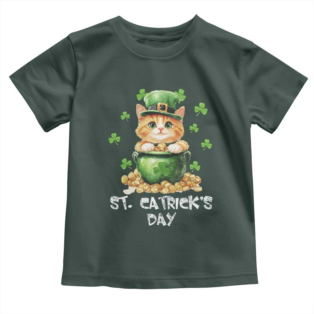 St. Patrick's Day Irish Cat Toddler T Shirt Kitty Saint Pattys Lucky Shamrocks TS10 Dark Forest Green Print Your Wear
