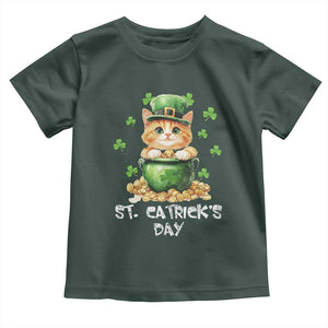 St. Patrick's Day Irish Cat Toddler T Shirt Kitty Saint Pattys Lucky Shamrocks TS10 Dark Forest Green Print Your Wear