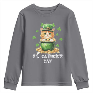 St. Patrick's Day Irish Cat Youth Sweatshirt Kitty Saint Pattys Lucky Shamrocks TS10 Charcoal Print Your Wear
