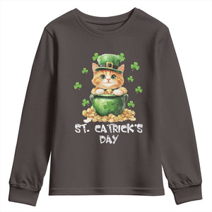 St. Patrick's Day Irish Cat Youth Sweatshirt Kitty Saint Pattys Lucky Shamrocks TS10 Dark Chocolate Print Your Wear