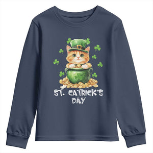 St. Patrick's Day Irish Cat Youth Sweatshirt Kitty Saint Pattys Lucky Shamrocks TS10 Navy Print Your Wear