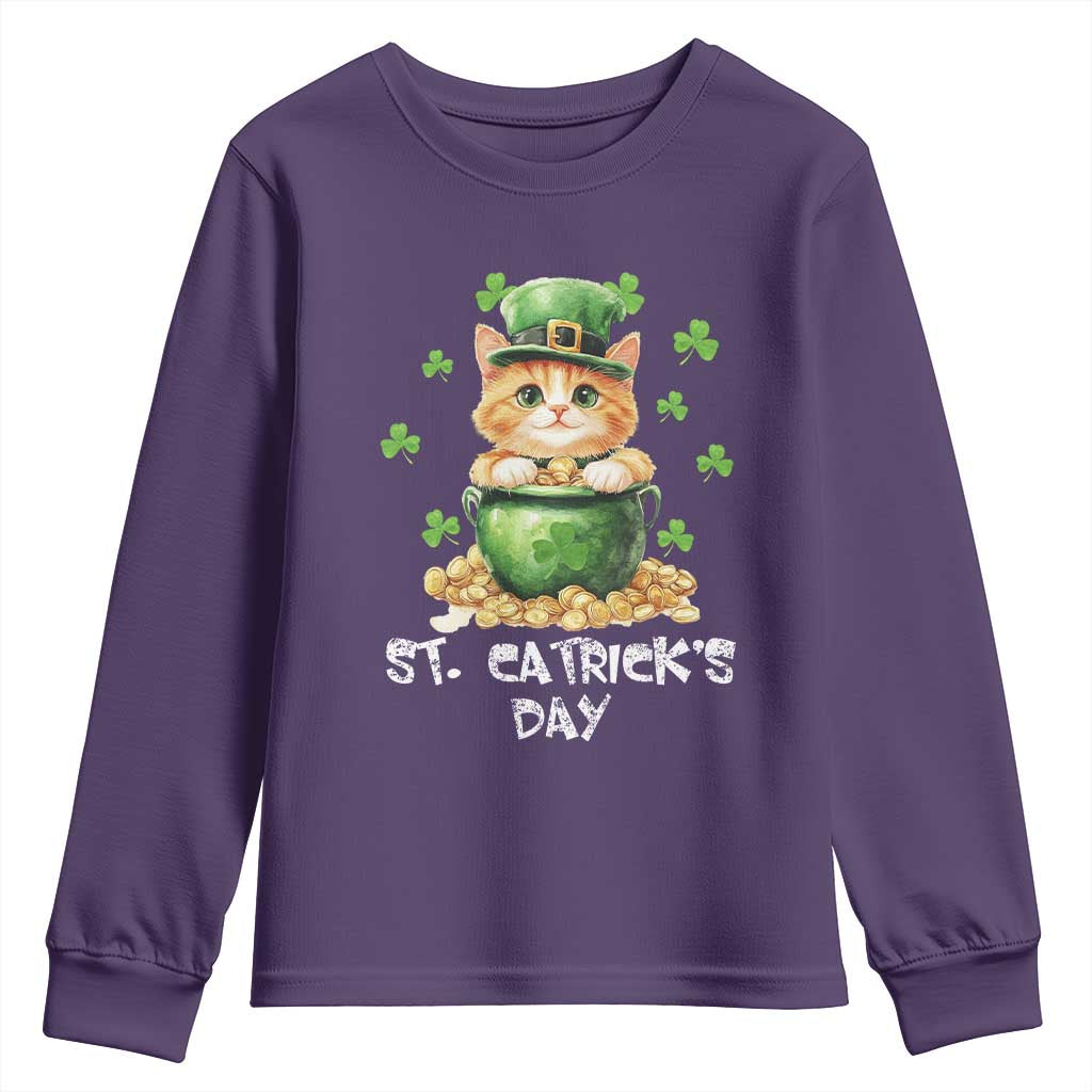 St. Patrick's Day Irish Cat Youth Sweatshirt Kitty Saint Pattys Lucky Shamrocks TS10 Purple Print Your Wear
