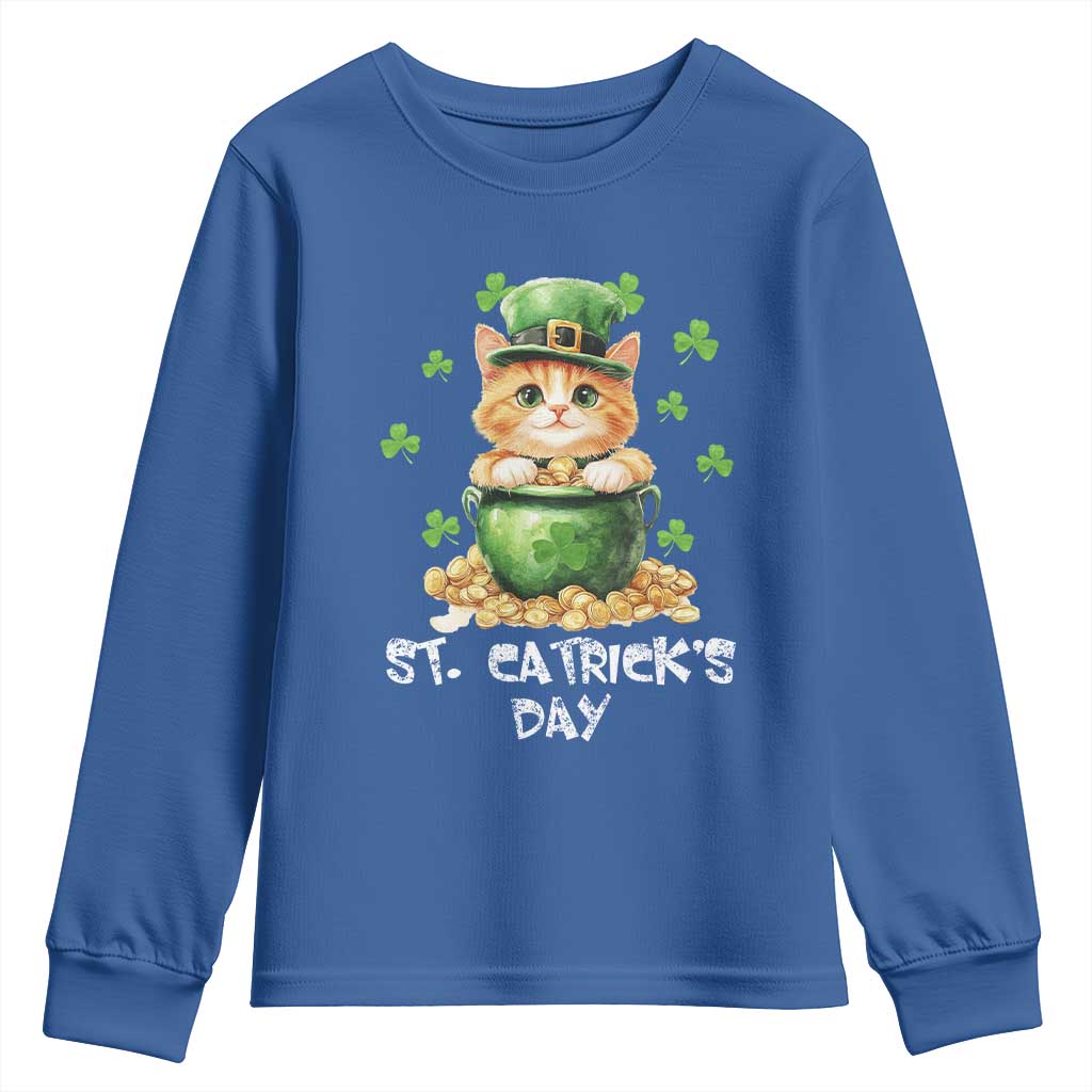 St. Patrick's Day Irish Cat Youth Sweatshirt Kitty Saint Pattys Lucky Shamrocks TS10 Royal Blue Print Your Wear