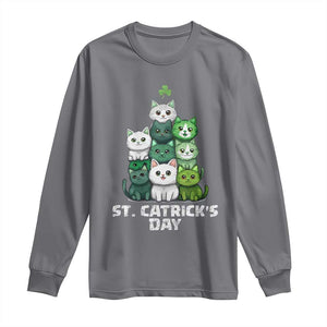 St. Patrick's Day Irish Cat Long Sleeve Shirt Cute Cats Saint Pattys TS10 Charcoal Print Your Wear