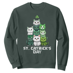 St. Patrick's Day Irish Cat Sweatshirt Cute Cats Saint Pattys TS10 Dark Forest Green Print Your Wear