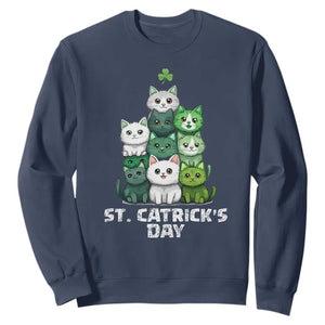 St. Patrick's Day Irish Cat Sweatshirt Cute Cats Saint Pattys TS10 Navy Print Your Wear